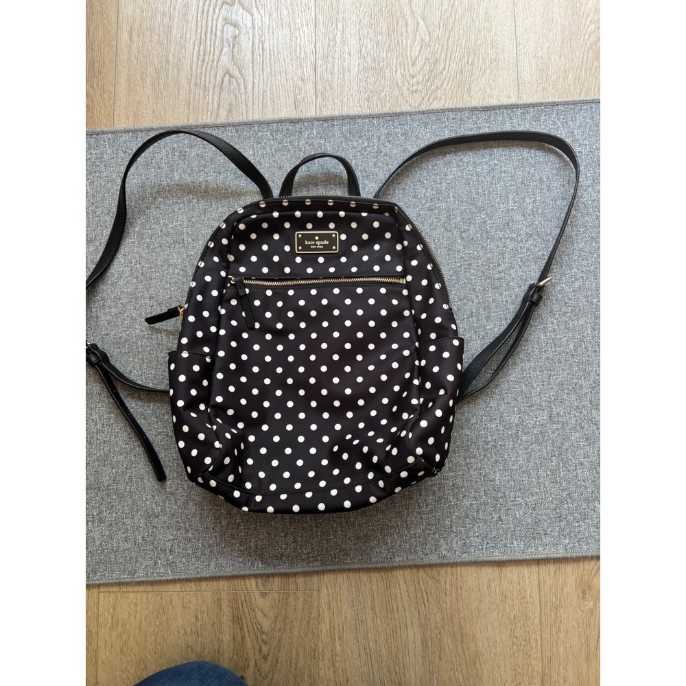 Kate Spade New York Chelsea Polka Dot Nylon Backpack Black White Gold Hardware